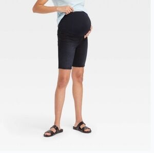 #3566 Isabel Maternity by Ingrid & Isabel Black Jean Shorts with Stretchy Belly